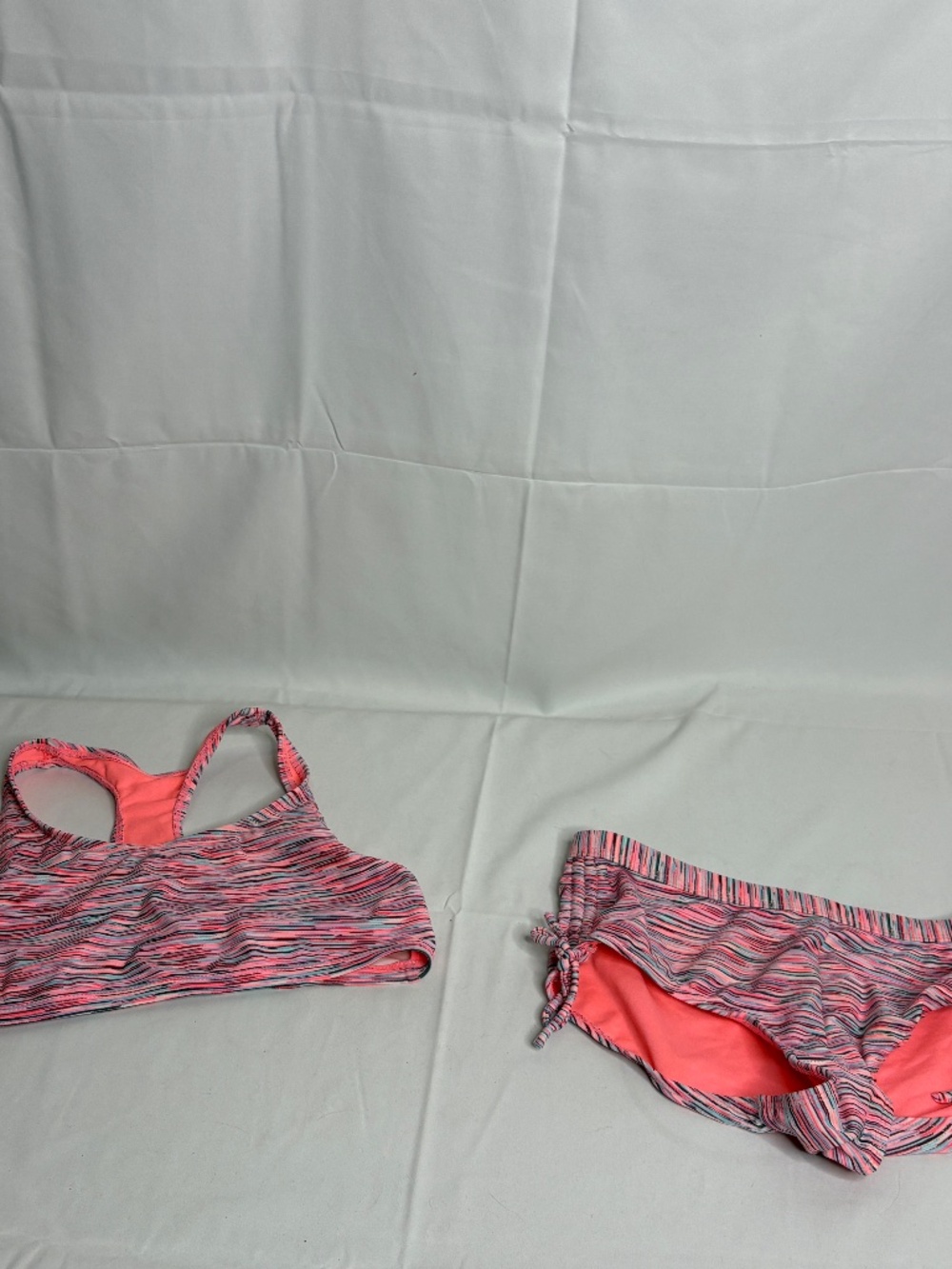 Vintage Gerry Youth Girl 2 PIece Swim Bikini Set Pink Thin Stripes Size 14 Y2K